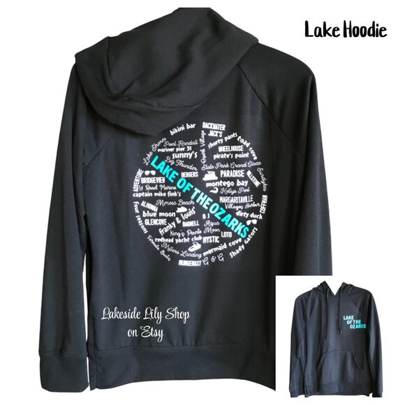 Lake of the Ozarks Hoodie, M: Upcycled Pullover Sweatshirt, Landmarks Marinas - Picture 13 of 14